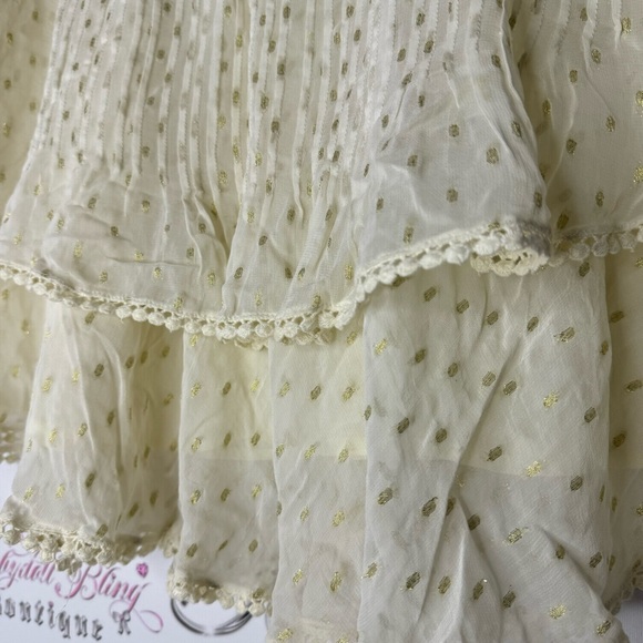 TRYB skirt boho fringe cream white gold polka dotted tassel luxury beachy vibe - Picture 6 of 11